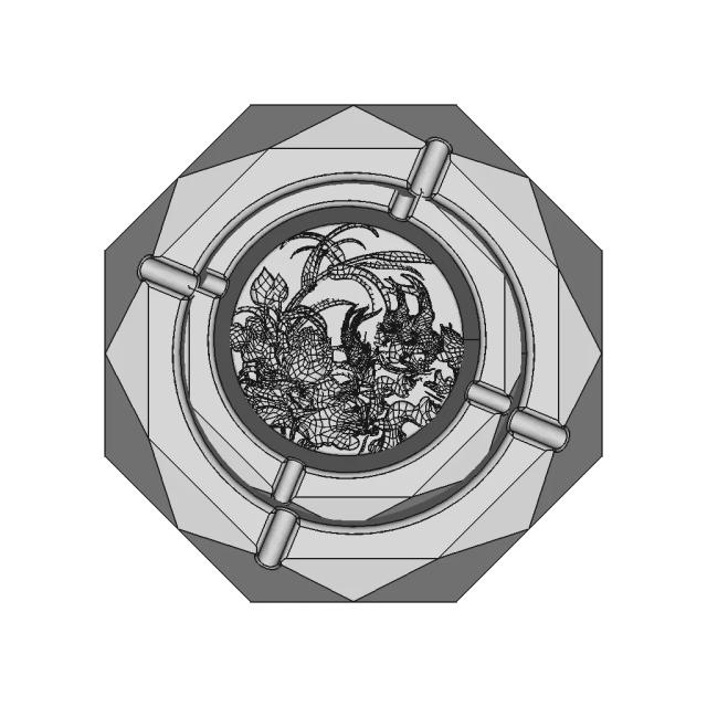 The Ashtray With Carp And Lotus Flower Pattern | Industrial CAD Design