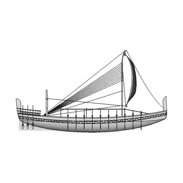 Ancient Egyptian Merchant Ship Model with Bipodal Mast and Cedar Hull